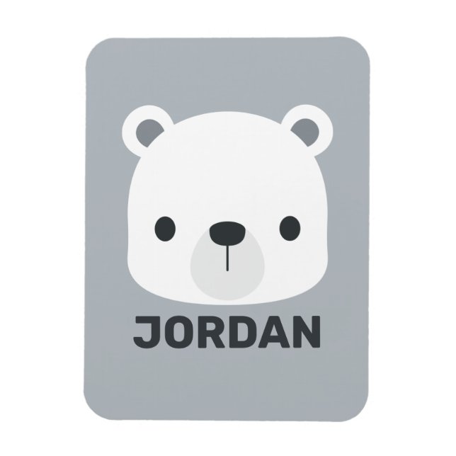 Cute Little Polar Bear with Personalised Name Magnet (Vertical)