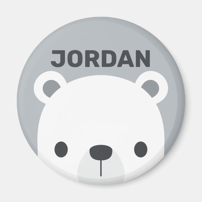 Cute Little Polar Bear with Personalised Name Magnet (Front)