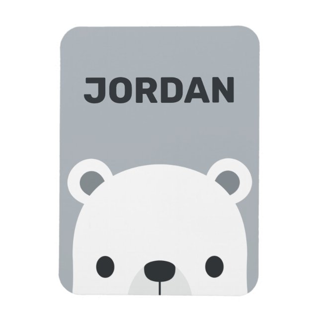 Cute Little Polar Bear with Personalised Name Magnet (Vertical)