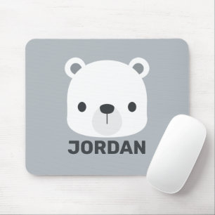 Cute Little Polar Bear with Personalised Name Mouse Pad