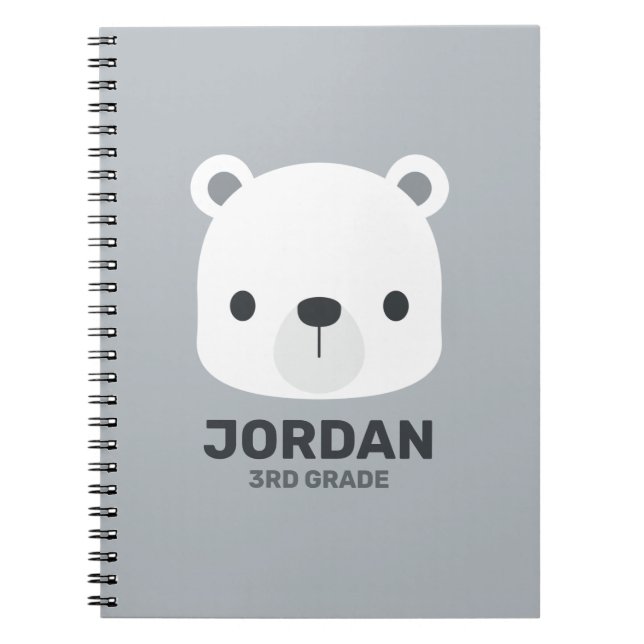 Cute Little Polar Bear with Personalised Name Notebook (Front)