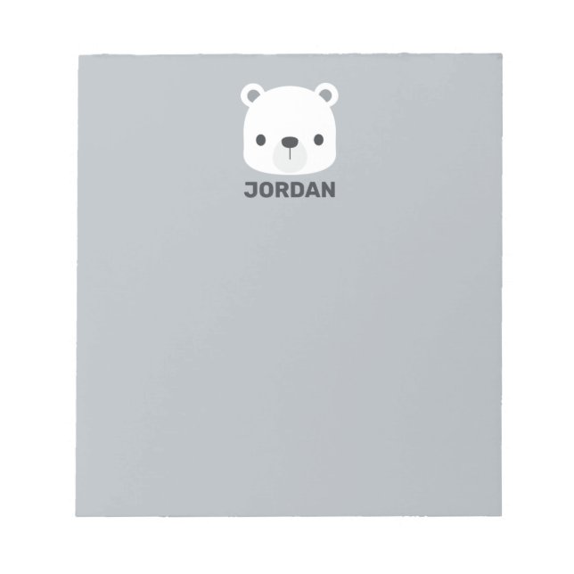 Cute Little Polar Bear with Personalised Name Notepad (Front)