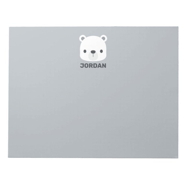 Cute Little Polar Bear with Personalised Name Notepad (Front)