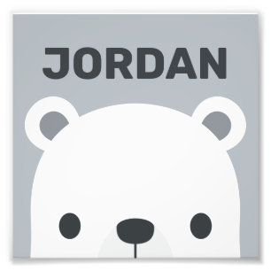 Cute Little Polar Bear with Personalised Name Phot Photo Print