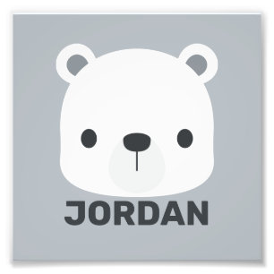 Cute Little Polar Bear with Personalised Name Photo Print