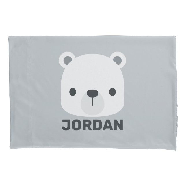 Cute Little Polar Bear with Personalised Name Pillowcase (Front)