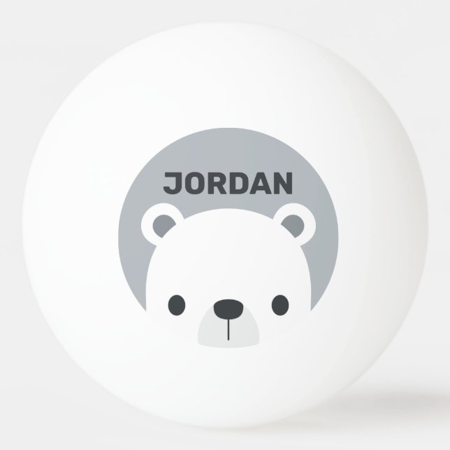 Cute Little Polar Bear with Personalised Name Ping Pong Ball (Front)
