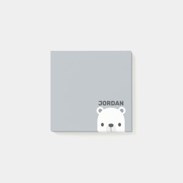 Cute Little Polar Bear with Personalised Name Post-it Notes (Front)
