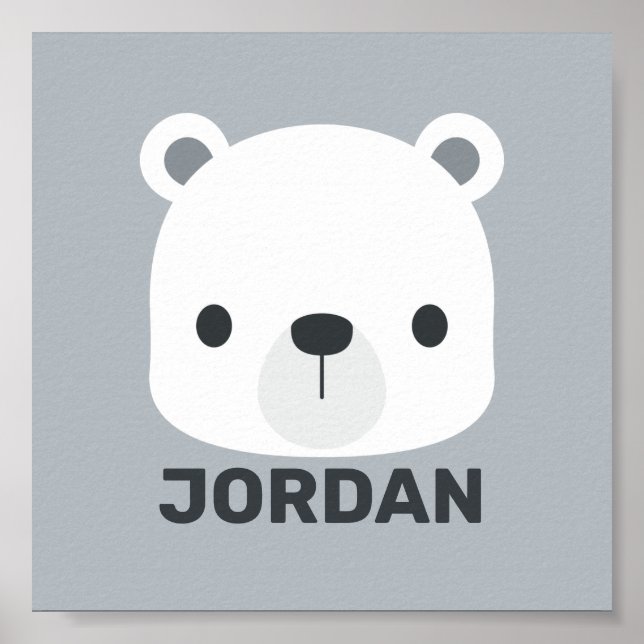 Cute Little Polar Bear with Personalised Name Poster (Front)