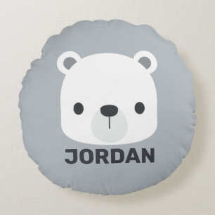Cute Little Polar Bear with Personalised Name Round Cushion