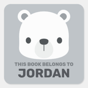 Cute Little Polar Bear with Personalised Name Square Sticker