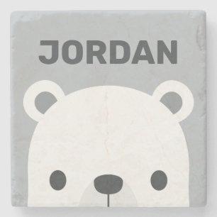 Cute Little Polar Bear with Personalised Name Stone Coaster