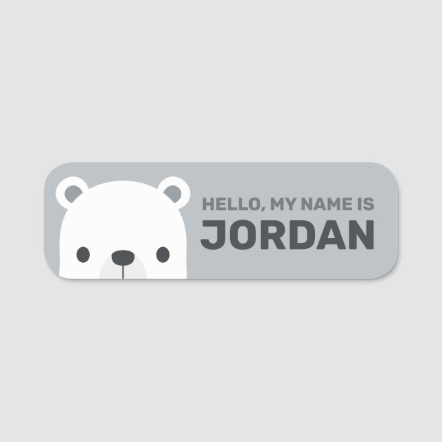 Cute Little Polar Bear with Personalised Name Tag (Front)