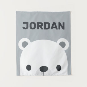Cute Little Polar Bear with Personalised Name Tape Tapestry