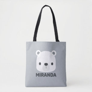 Cute Little Polar Bear with Personalised Name Tote Bag
