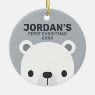 Cute Little Polar Bear with Personalized Name Ceramic Tree Decoration