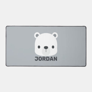 Cute Little Polar Bear with Personalized Name Desk Mat