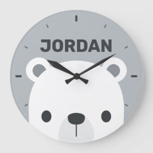 Cute Little Polar Bear with Personalized Name Large Clock