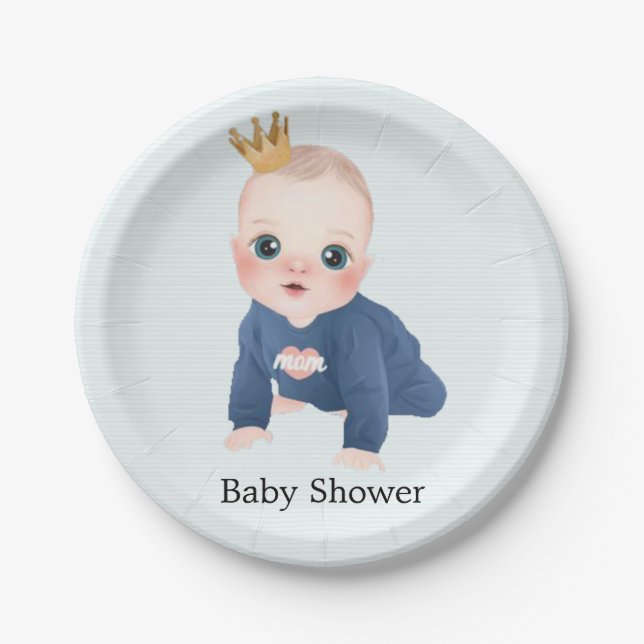 Cute Little Prince Baby Boy Shower  Paper Plate (Front)