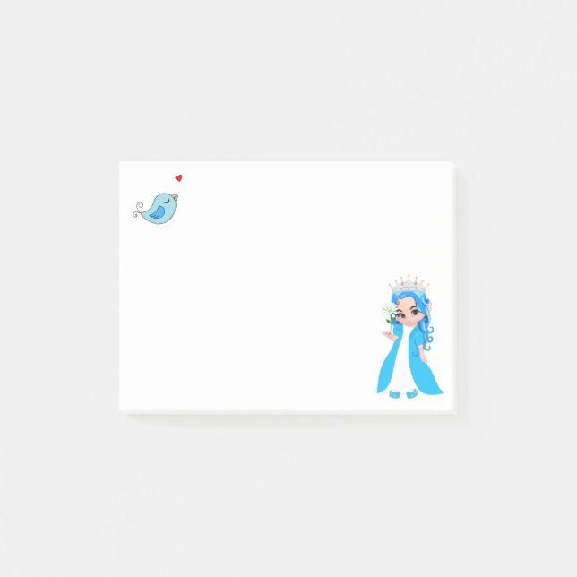 Cute little princess & birdy post-it notes (Front)