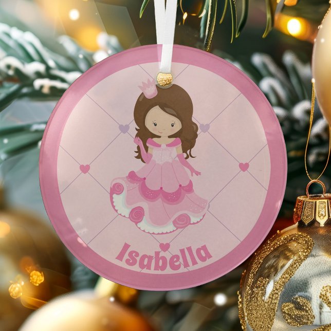 Cute Little Princess Pink Custom Kids Christmas Glass Tree Decoration (Creator Uploaded)