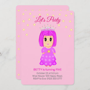 Cute Little Princess & Stars on Light Pink Invitation
