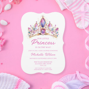 Cute Little Princess Tiara Pink Gold Glitter Baby  Invitation
