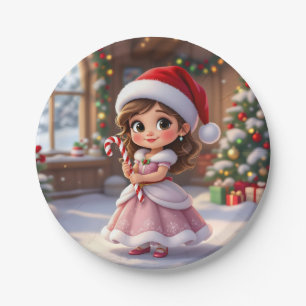 Cute little princess with Christmas hat Paper Plate