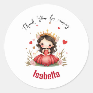 Cute little princess with red dress classic round sticker
