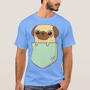 Cute Little Pug In Green Pocket T-Shirt