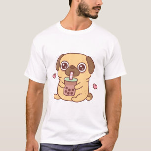 Cute Little Pug Loves Drinking Bubble Tea T-Shirt