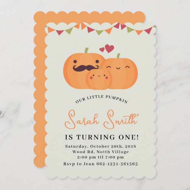 Cute Little Pumpkin 1st Birthday Party Invitation (Front/Back)