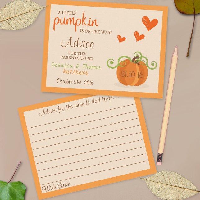 Cute Little Pumpkin Baby Shower Advice Cards (Creator Uploaded)