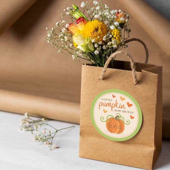 Cute Little Pumpkin Baby Shower Classic Round Sticker (Creator Uploaded)