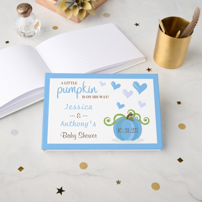 Cute Little Pumpkin Baby Shower Guest Book (Front Open)