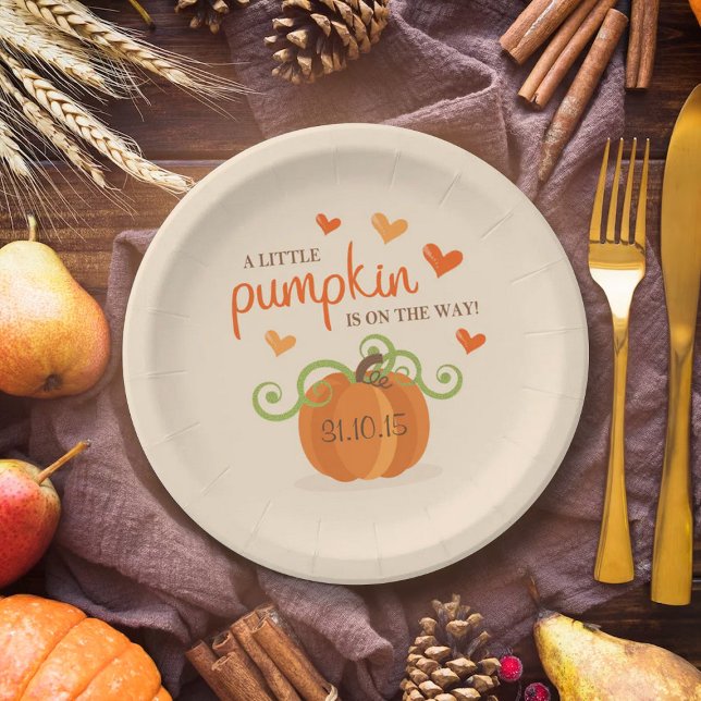 Cute Little Pumpkin Baby Shower Paper Plates (Creator Uploaded)