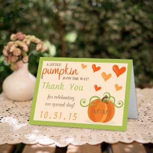 Cute Little Pumpkin Baby Shower Thank You Cards