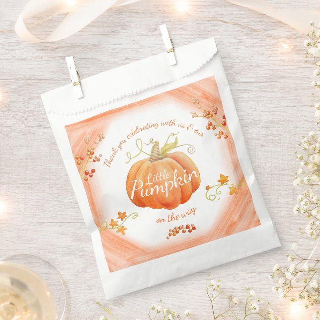 Cute little pumpkin baby shower watercolor favour bags (Clipped)