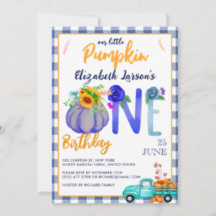 Cute Little Pumpkin Birthday Blue truck theme Invitation