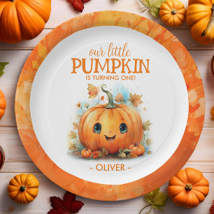 Cute Little Pumpkin Birthday Party Paper Plate