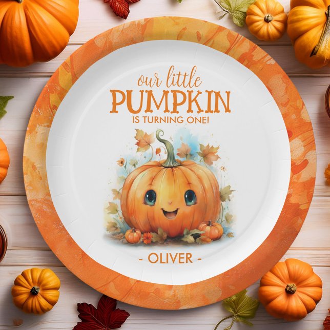 Cute Little Pumpkin Birthday Party Paper Plate (Creator Uploaded)