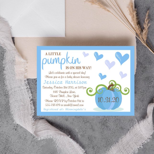 Cute Little Pumpkin Boys Baby Shower Invitation (Creator Uploaded)