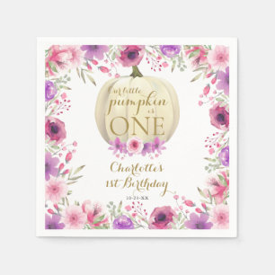 Cute Little Pumpkin Floral 1st Birthday Napkin