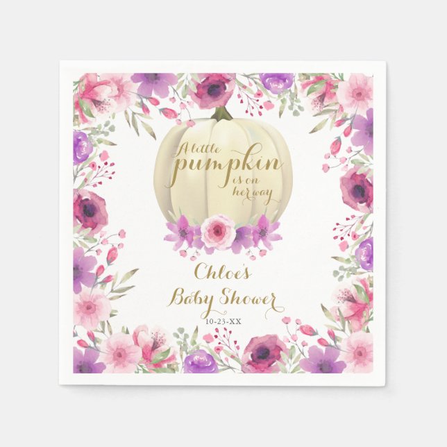 Cute Little Pumpkin Floral Baby Shower Napkin (Front)