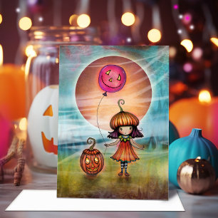 Cute Little Pumpkin Girl Halloween Art Card