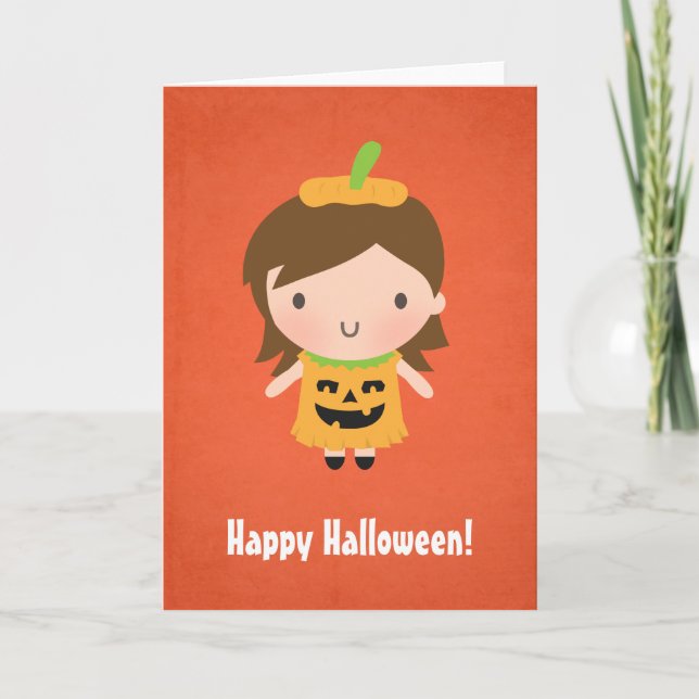 Cute Little Pumpkin Girl Kids Halloween Card (Front)