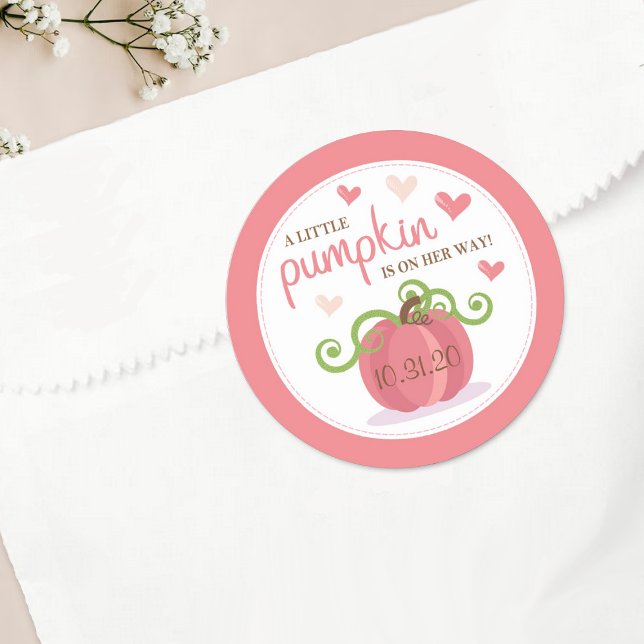 Cute Little Pumpkin Girls Baby Shower Classic Round Sticker (Creator Uploaded)