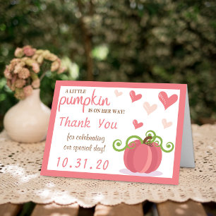 Cute Little Pumpkin Girls Baby Shower Thank You Card