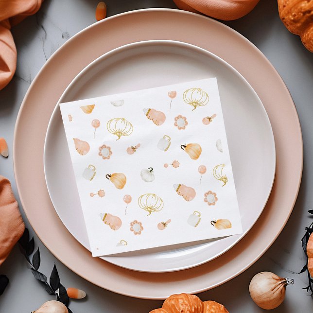 Cute Little Pumpkin Nursery Baby Girl Shower Napkin (Creator Uploaded)