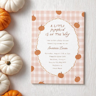 Cute Little Pumpkin on the Way Gingham Baby Shower Invitation